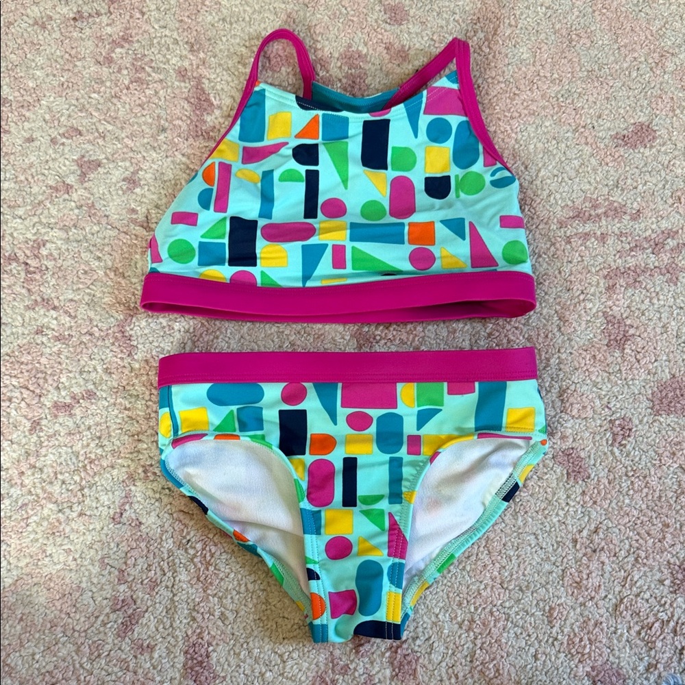LL Bean Toddler Two-Piece Geometric Print Swimsuit Size 4